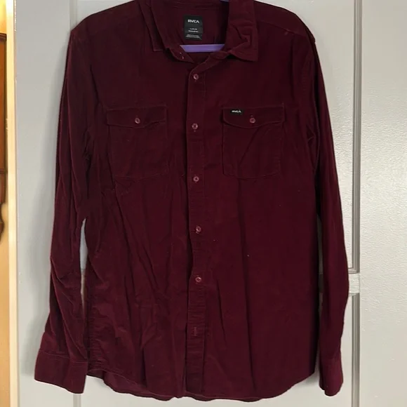 Mens Shirts Rvca Red Thermal Shirt RVCA Freeman Cord Long Sleeve